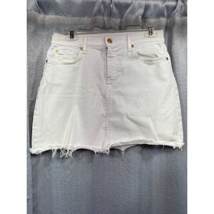 7 For All Mankind Womens White Denim Mini Skirt Raw Hem Size 28 Gold Hardware